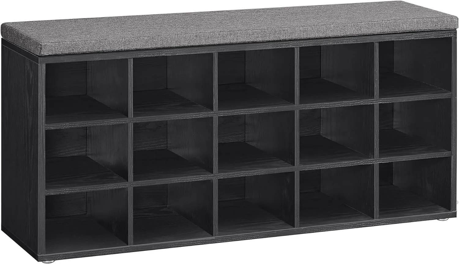 VASAGLE Custos Collection - Shoe Bench, Storage Bench with Padded Seat, Entryway Bench with 15 Compartments, for Bedroom, 11.8 x 41.3 x 18.9 Inches, Ebony Black and Slate Gray ULHS015B02