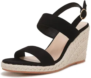 VETASTE Womens Espadrille Wedge Sandals Heels Open Toe Platform High Heeled Ankle Strap Buckle Dress Wedges Shoes
