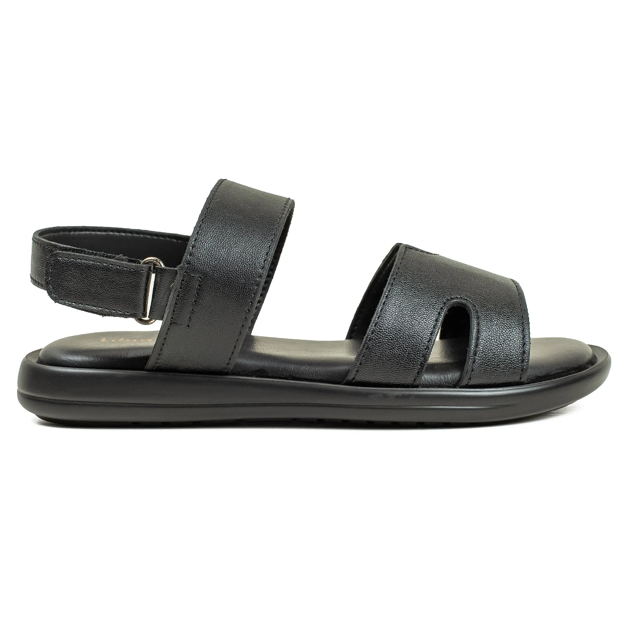 Vibrant Children's Sandal - Black Synthetic Leather, Lightweight PU Sole, Comfortable Padded Insole