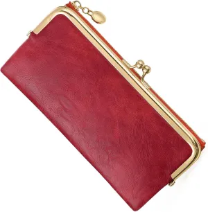 Vintage Wallets for Women Large Bifold Kiss Lock Wallet for Women Leather Zip Clutch Coin Purse