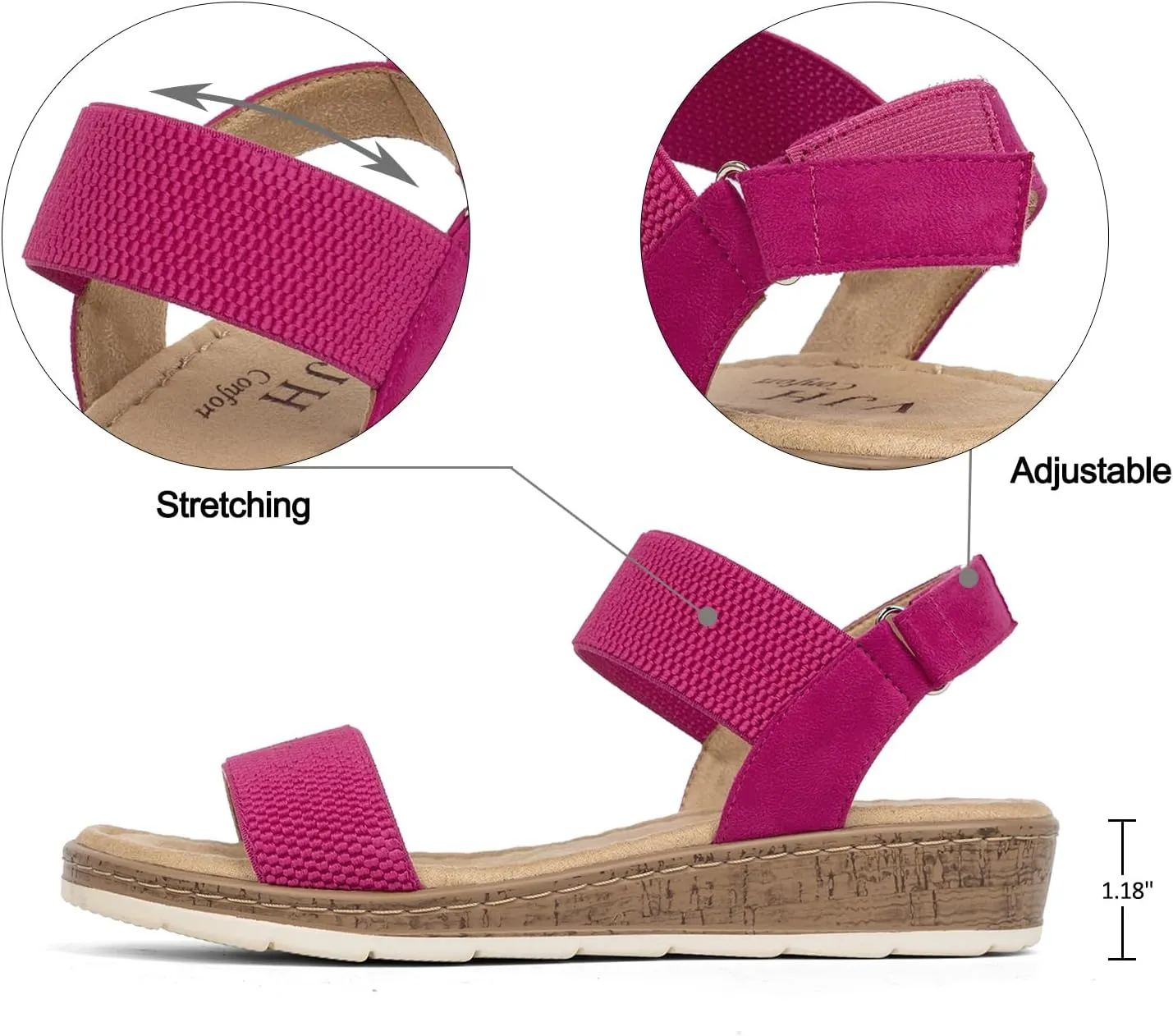 VJH confort Women’s Flat Sandals Open Toe Elastic Ankle Strap Slip on Comfy Low Wedge Sandals