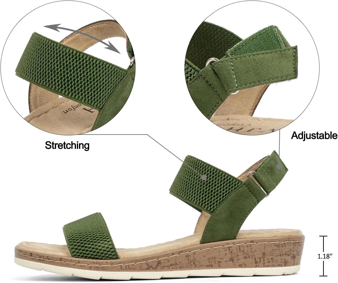 VJH confort Women’s Flat Sandals Open Toe Elastic Ankle Strap Slip on Comfy Low Wedge Sandals