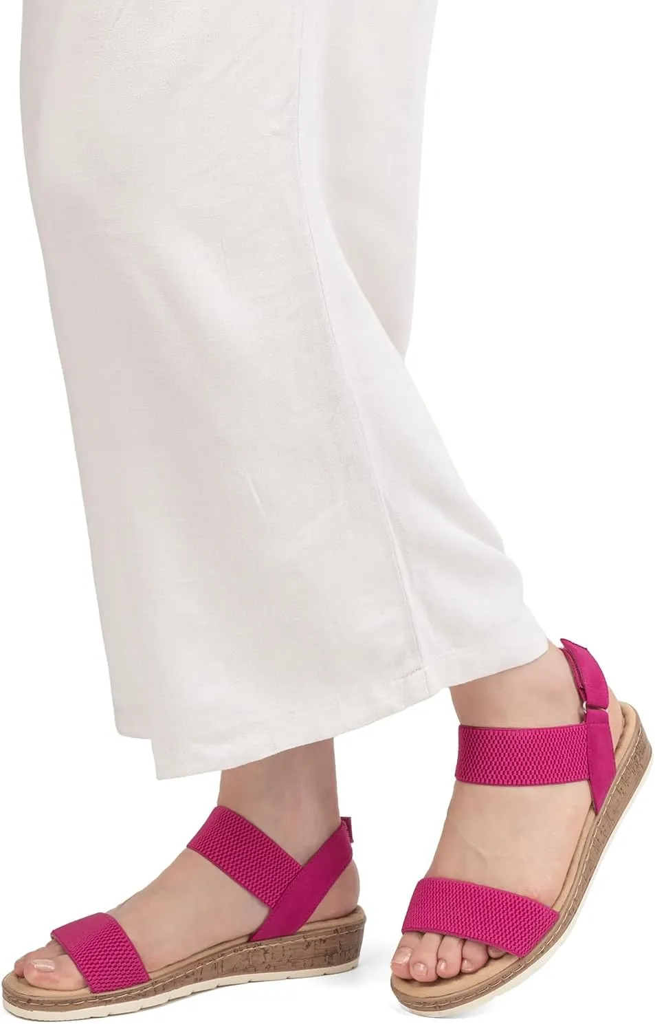 VJH confort Women’s Flat Sandals Open Toe Elastic Ankle Strap Slip on Comfy Low Wedge Sandals
