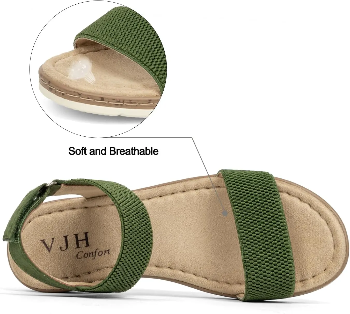 VJH confort Women’s Flat Sandals Open Toe Elastic Ankle Strap Slip on Comfy Low Wedge Sandals