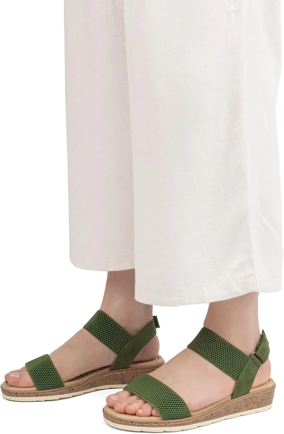VJH confort Women’s Flat Sandals Open Toe Elastic Ankle Strap Slip on Comfy Low Wedge Sandals