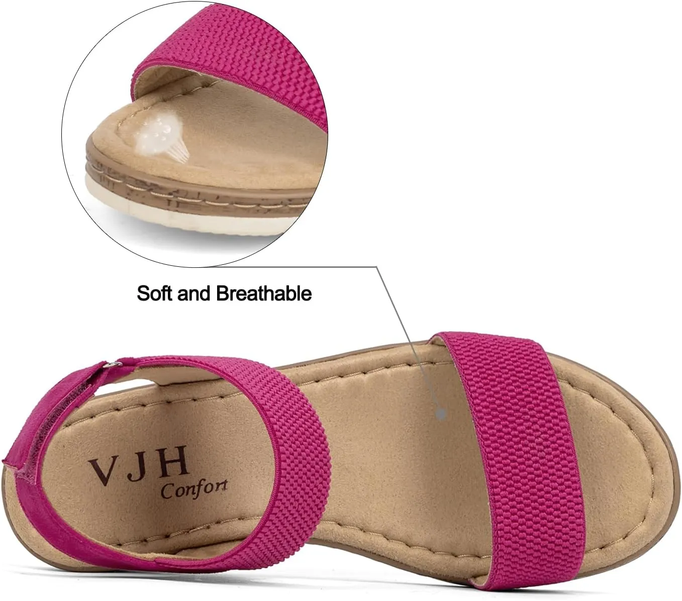 VJH confort Women’s Flat Sandals Open Toe Elastic Ankle Strap Slip on Comfy Low Wedge Sandals