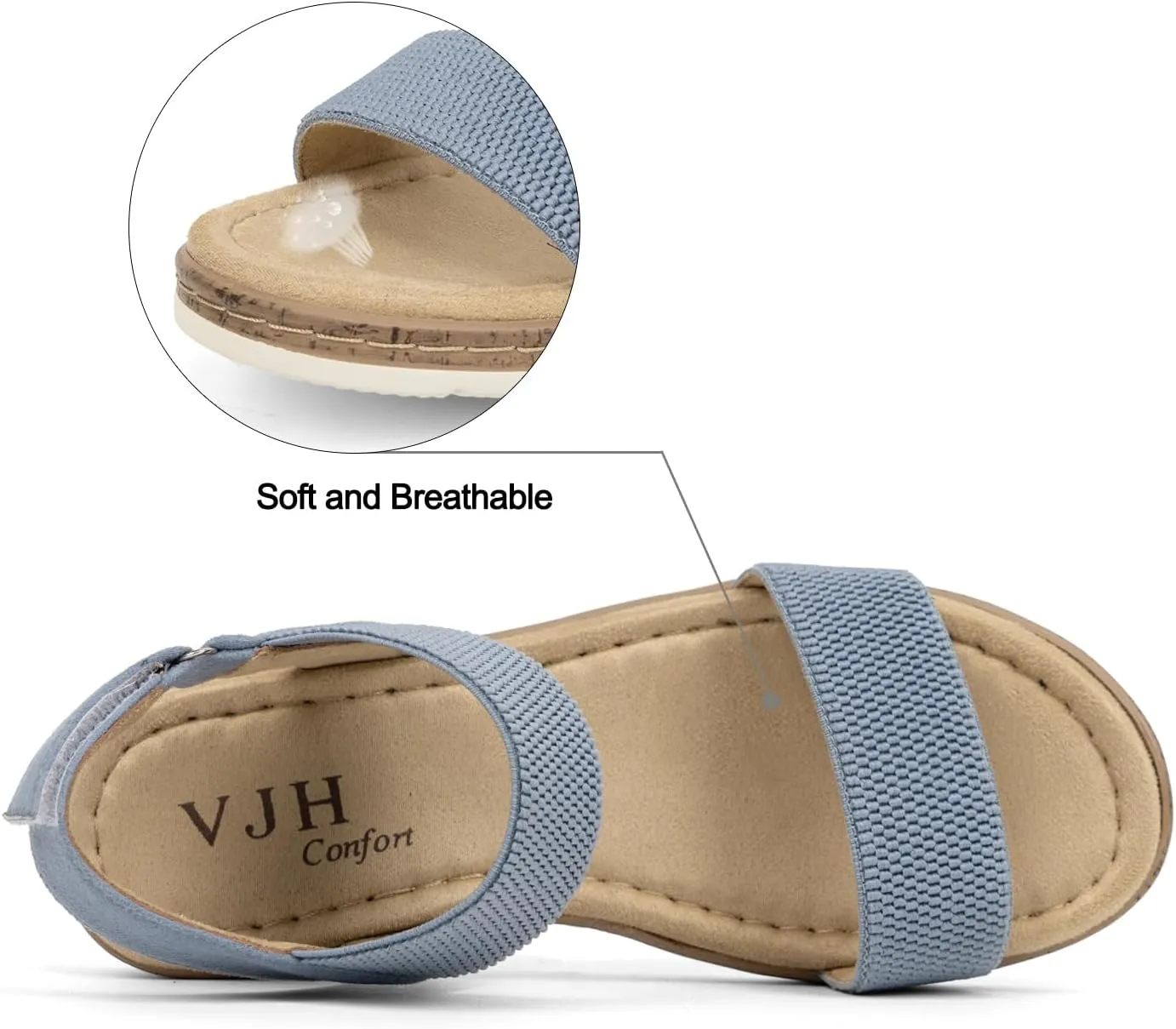 VJH confort Women’s Flat Sandals Open Toe Elastic Ankle Strap Slip on Comfy Low Wedge Sandals