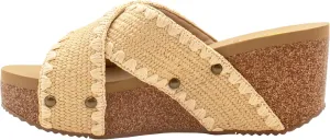 VOLATILE Womens Antigua Raffia Studded Slide Casual Sandals Casual Mid Heel 2-3" - Black