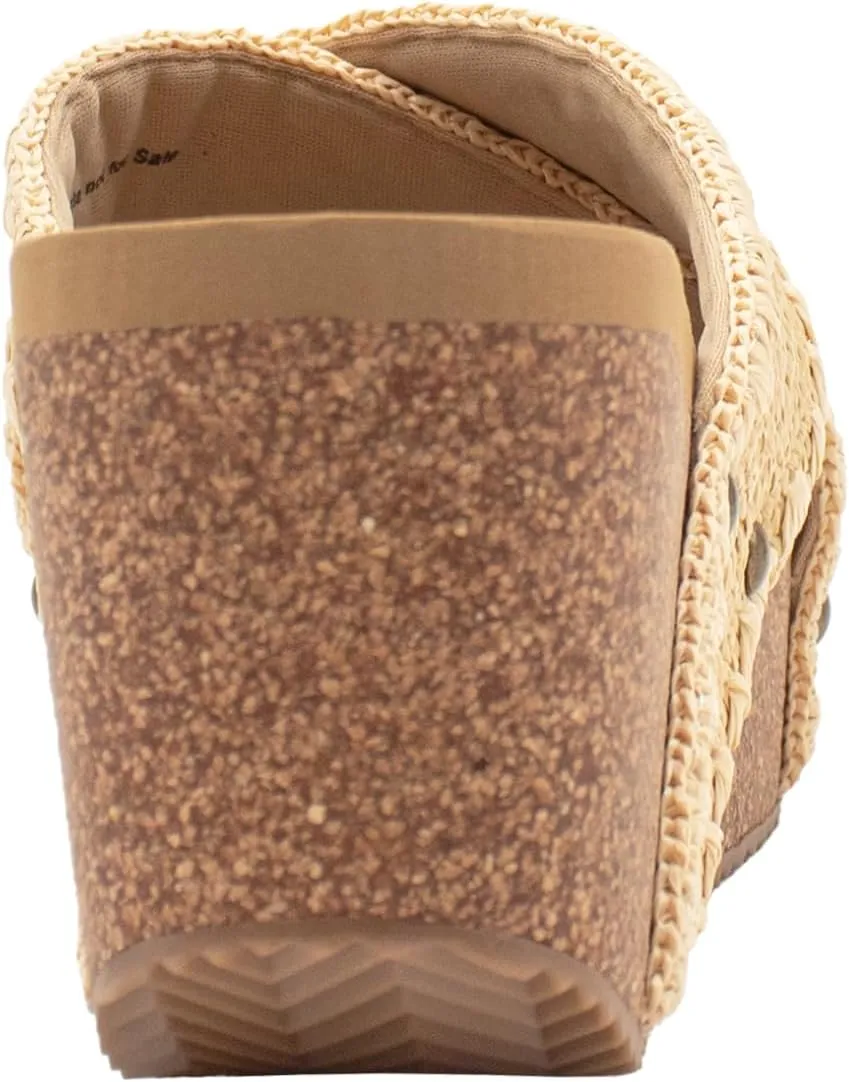 VOLATILE Womens Antigua Raffia Studded Slide Casual Sandals Casual Mid Heel 2-3" - Black