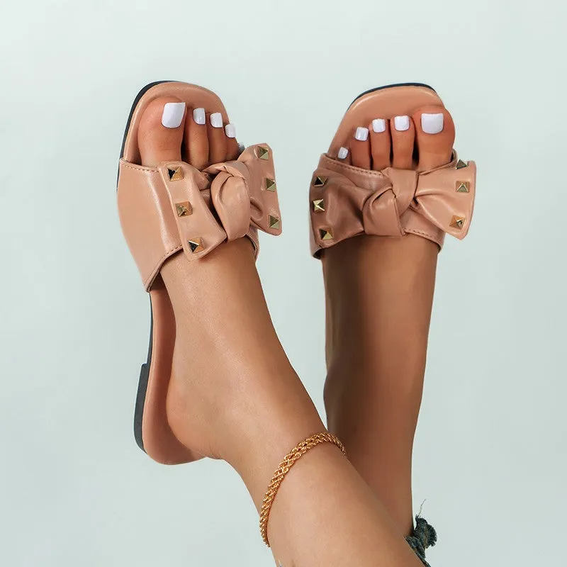 VR-enabled Slippers Toe Flat Square Sandals Beach Efficient shipping Bowknot Slide