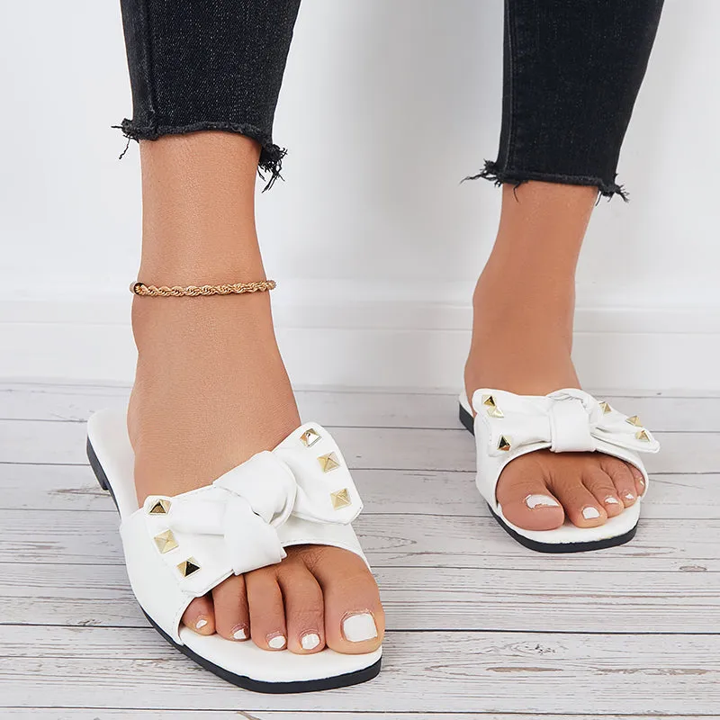 VR-enabled Slippers Toe Flat Square Sandals Beach Efficient shipping Bowknot Slide