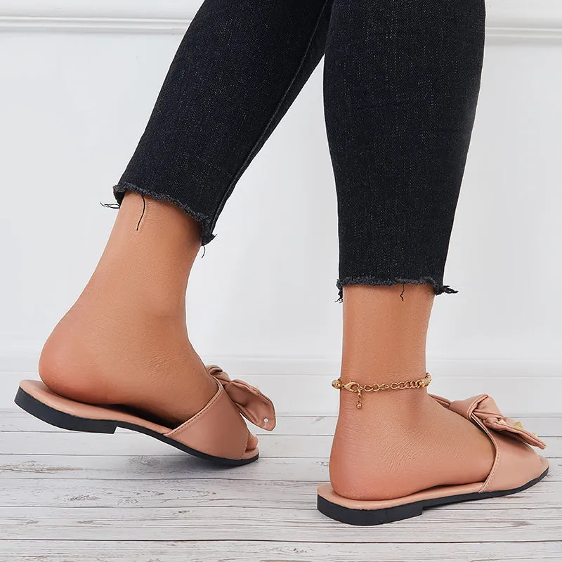 VR-enabled Slippers Toe Flat Square Sandals Beach Efficient shipping Bowknot Slide