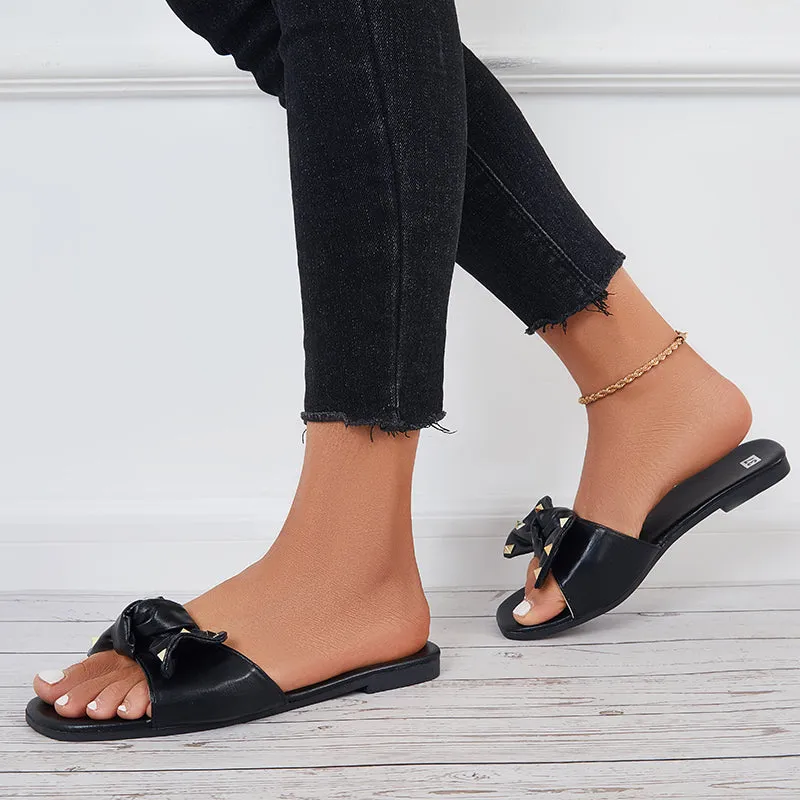 VR-enabled Slippers Toe Flat Square Sandals Beach Efficient shipping Bowknot Slide