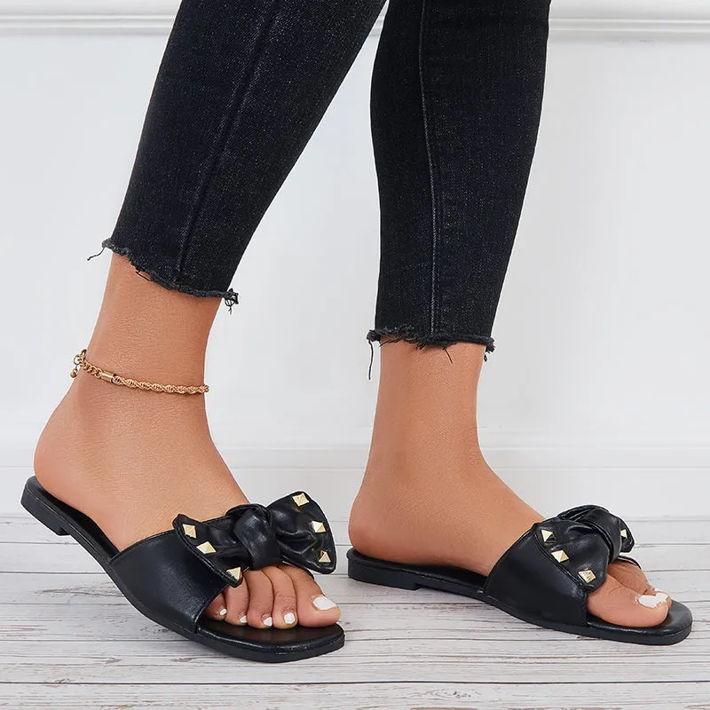 VR-enabled Slippers Toe Flat Square Sandals Beach Efficient shipping Bowknot Slide