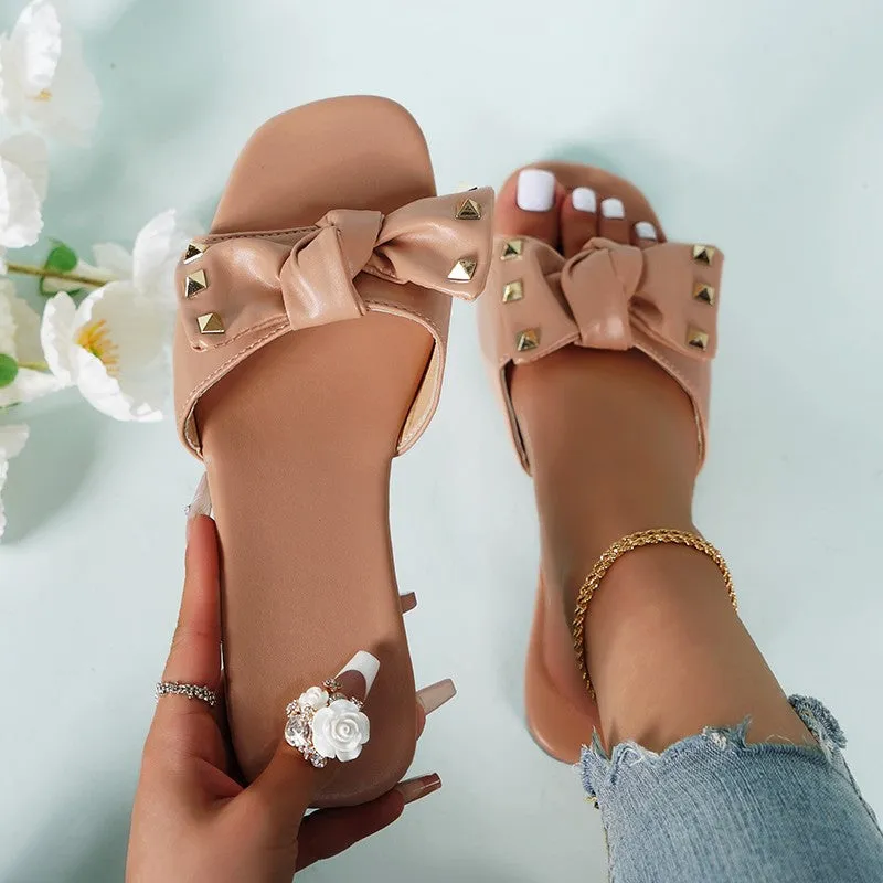 VR-enabled Slippers Toe Flat Square Sandals Beach Efficient shipping Bowknot Slide
