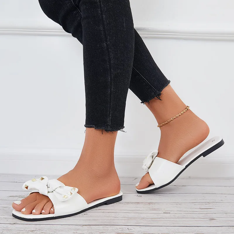 VR-enabled Slippers Toe Flat Square Sandals Beach Efficient shipping Bowknot Slide