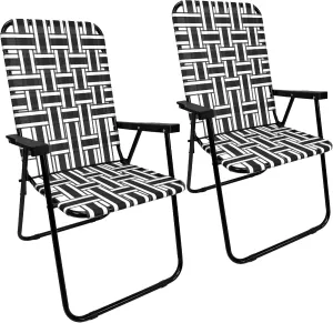 WebChair Webbing Chair Lightweight & Portable Retro Style Lawn Chair High Back Design-Outdoor Chair for Backyard, Camping, Sporting Events, Concerts, Football Games Easy Folding (Black/Grey)2Pack