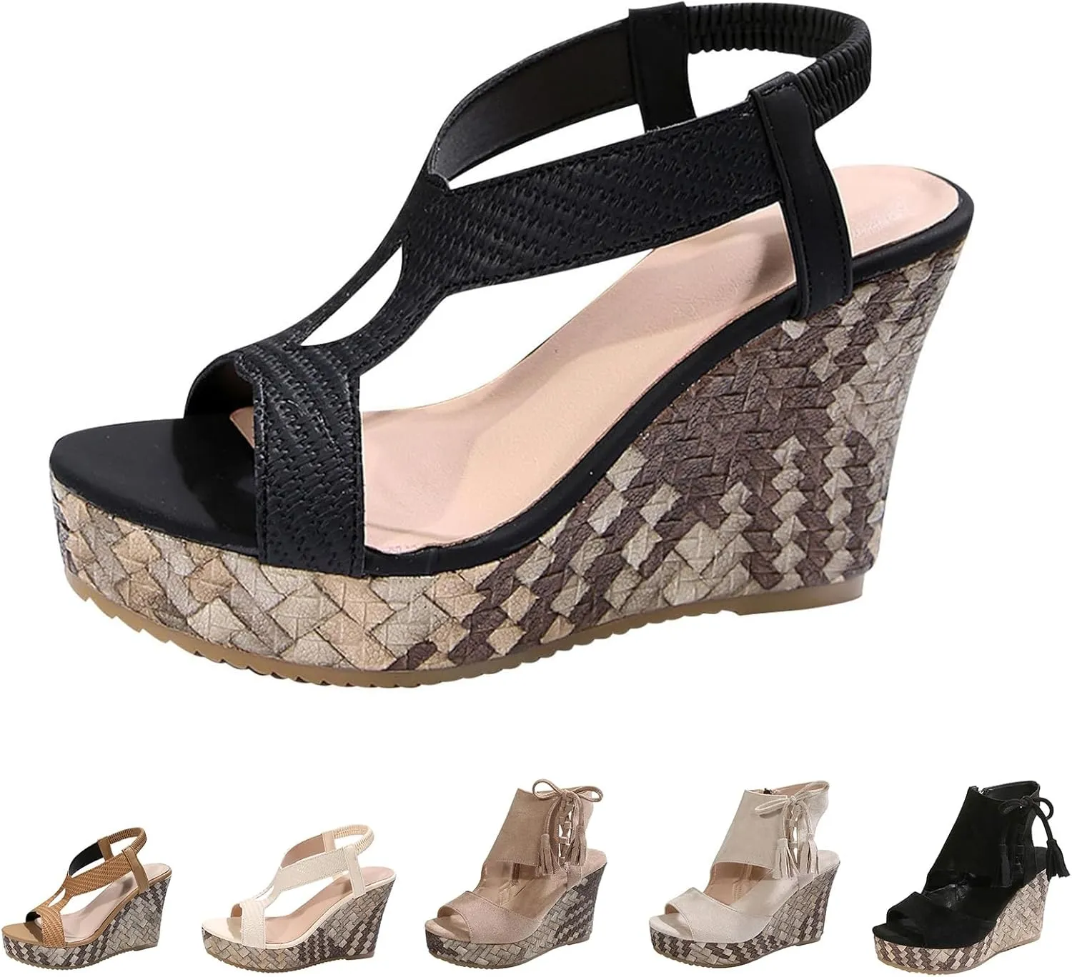 Wedge Heels for Women Ankle Strap Espadrilles Platform Wedge Sandals Summer Comfortable Leather Sandals Walking Slingback Shoes