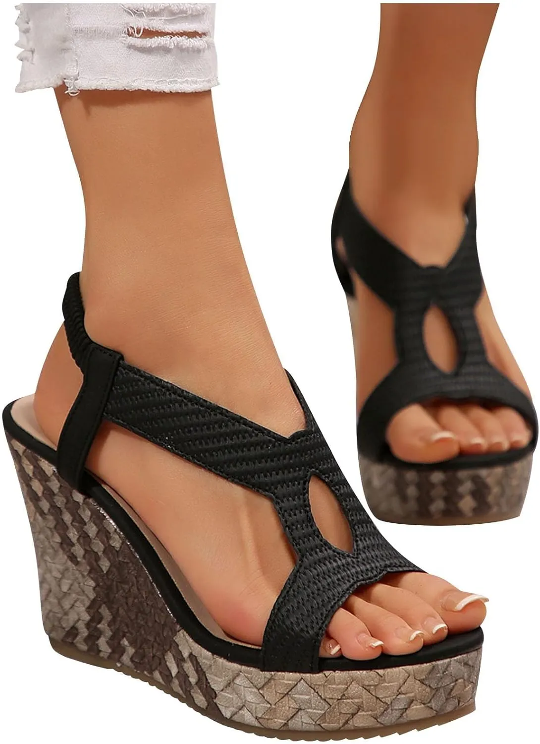 Wedge Heels for Women Ankle Strap Espadrilles Platform Wedge Sandals Summer Comfortable Leather Sandals Walking Slingback Shoes