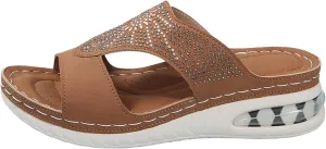 Wedge Sandals for Women Comfortable Orthopedic Slip On Slipper Sandals Crystals Rhinestone Bling Summer Shoes for Summer Beach Oceanside Holiday Outdoor