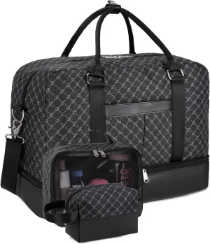 Weekender Bags for Women Overnight Bag Large Canvas Travel Duffel Bag with Shoe Compartment Carry On Tote Bag 3Pcs Set