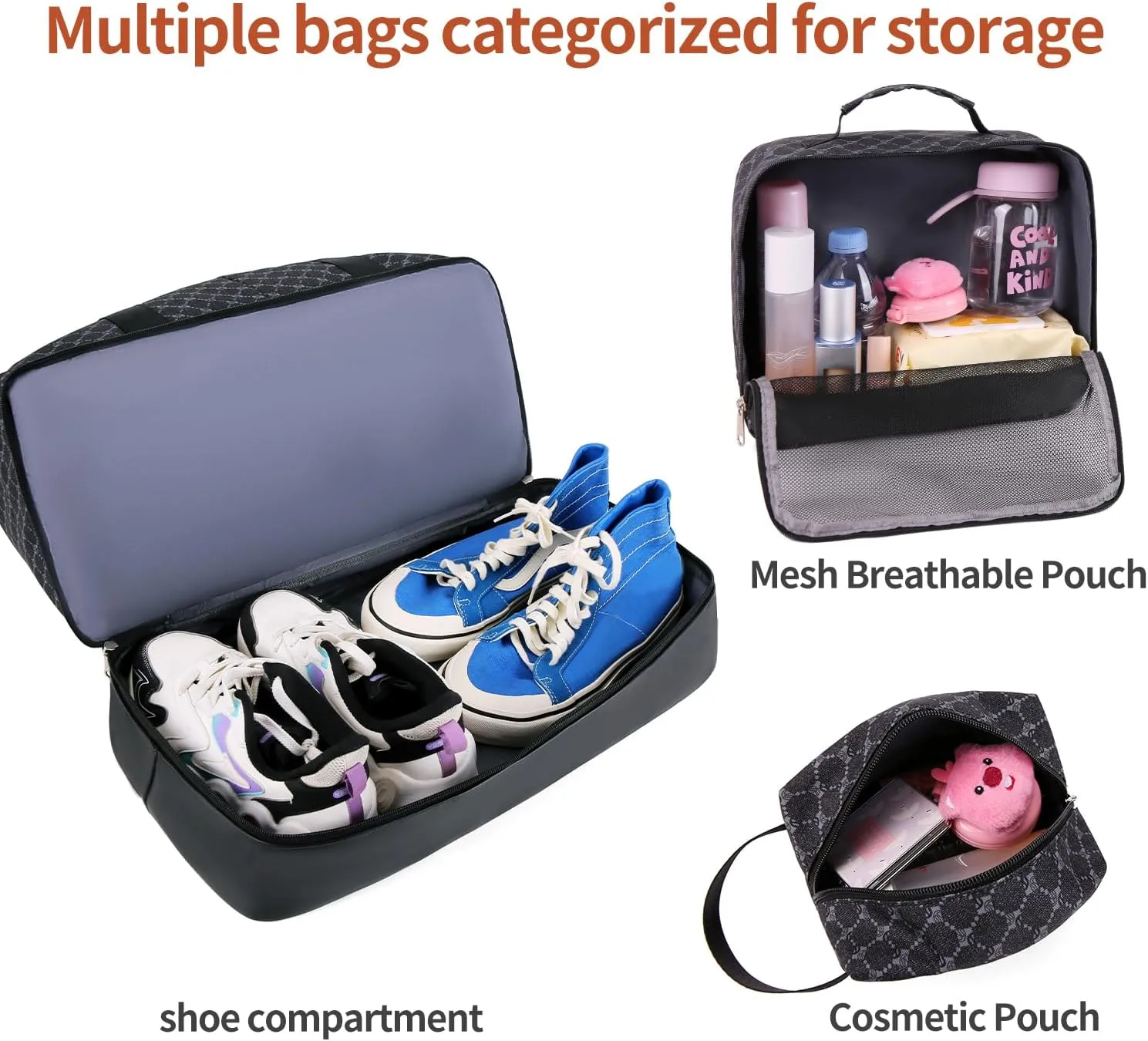 Weekender Bags for Women Overnight Bag Large Canvas Travel Duffel Bag with Shoe Compartment Carry On Tote Bag 3Pcs Set