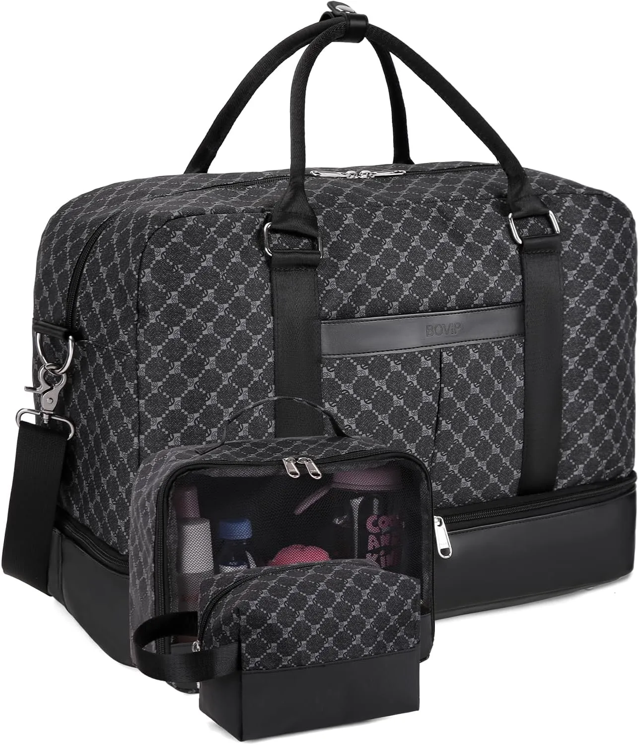 Weekender Bags for Women Overnight Bag Large Canvas Travel Duffel Bag with Shoe Compartment Carry On Tote Bag 3Pcs Set