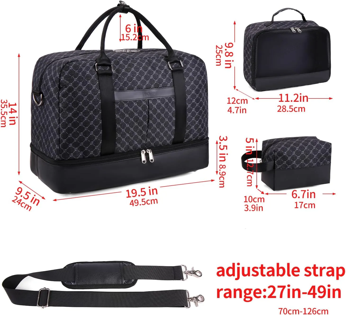 Weekender Bags for Women Overnight Bag Large Canvas Travel Duffel Bag with Shoe Compartment Carry On Tote Bag 3Pcs Set