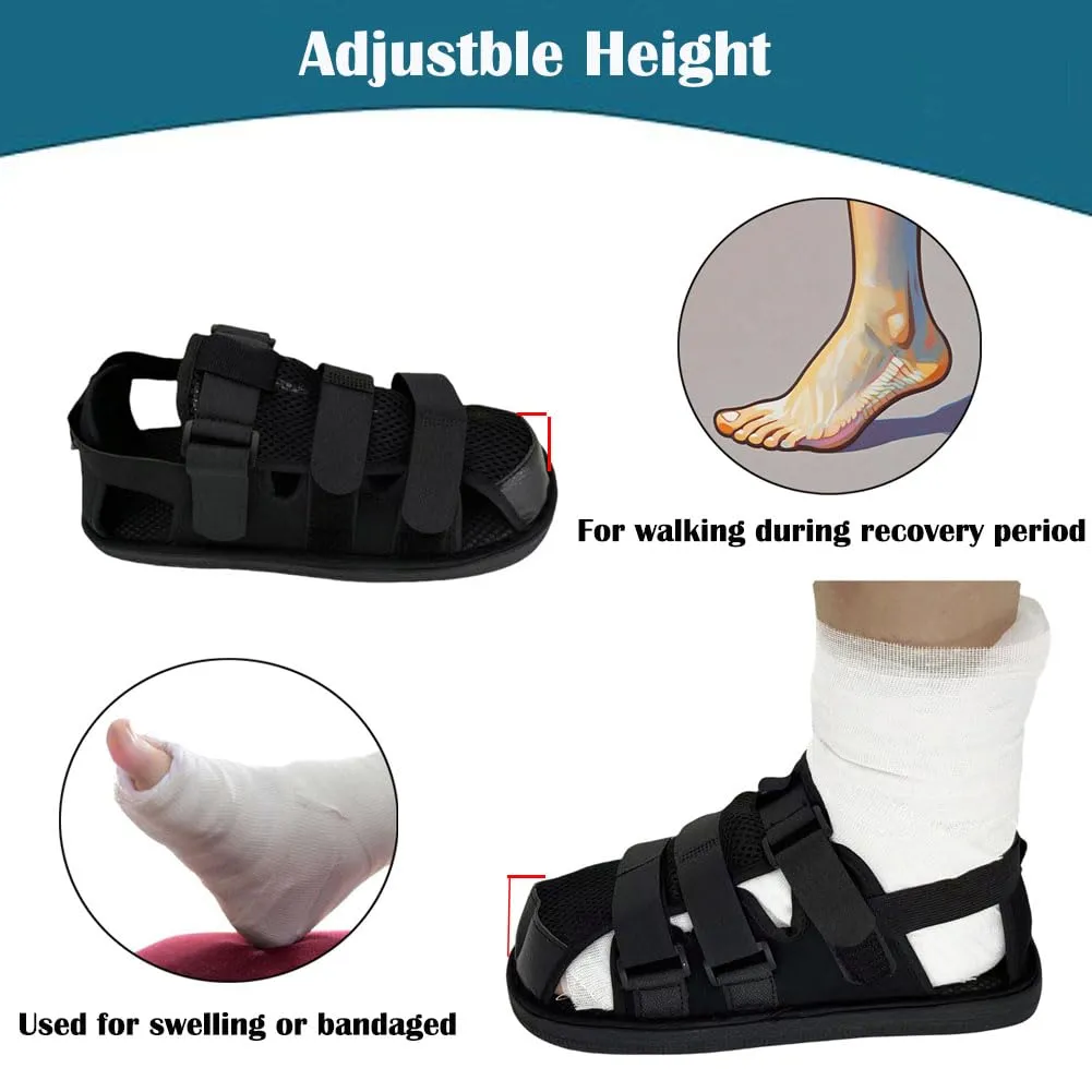 WEEOATAR Post-op Shoe Recovery Shoe,Walking Aid,Non-Slip Easy to Wear with Magic Sticker,Adjustable Protective Shoes for Broken Foot or Toe,Stress Fractures,Bunions,or Hammer 1pc(Black,L)