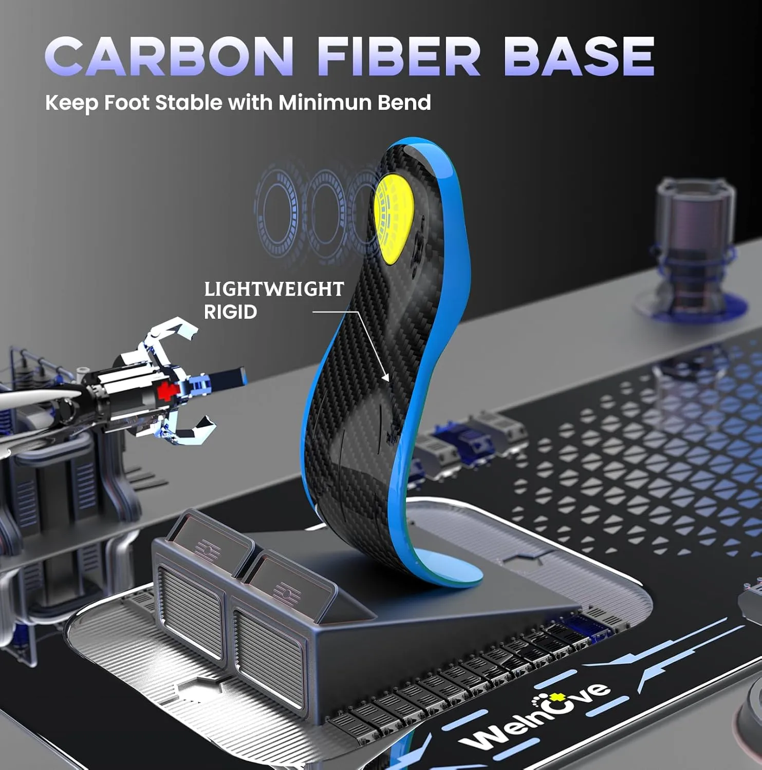 Welnove Carbon Fiber Sport Insoles with Arch Support, Shock Absorbing Orthotic Insoles for High Impact Sport- Increased Performance,Injury Protection- for Roomy Fit - 4.5-6 Men, 6-7.5 Women