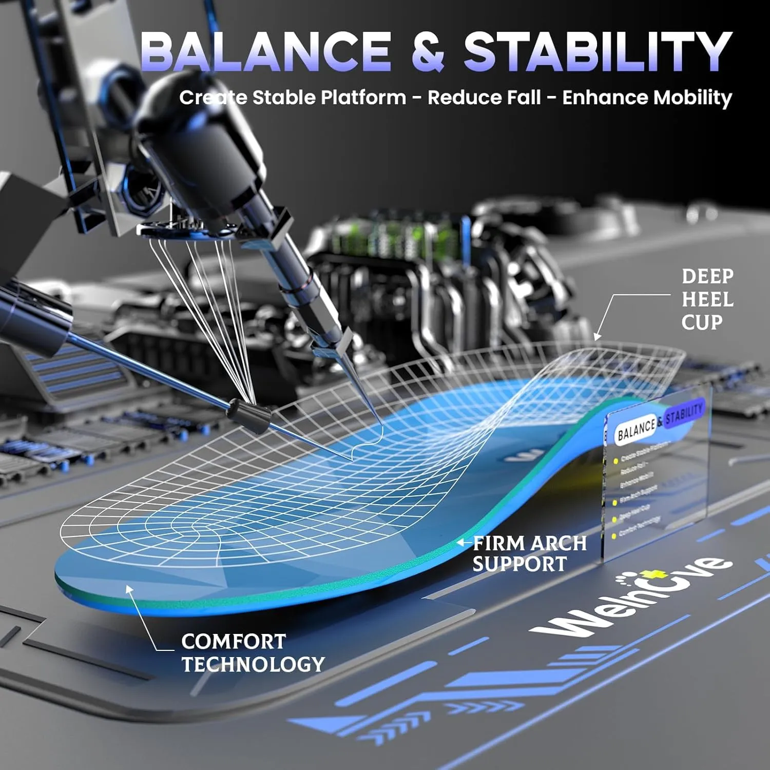 Welnove Carbon Fiber Sport Insoles with Arch Support, Shock Absorbing Performance Insoles for High Impact Sport- Increased Performance,Injury Protection- for Roomy Fit - 8-9 Men, 9.5-10.5 Women