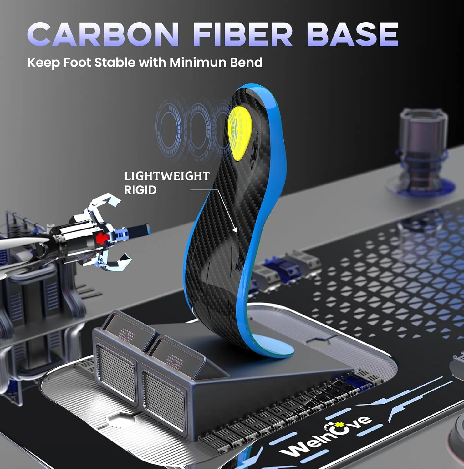 Welnove Carbon Fiber Sport Insoles with Arch Support, Shock Absorbing Performance Insoles for High Impact Sport- Increased Performance,Injury Protection- for Roomy Fit - 8-9 Men, 9.5-10.5 Women