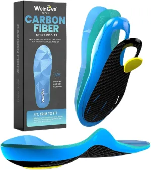 Welnove Carbon Fiber Sport Insoles with Arch Support, Shock Absorbing Performance Insoles for High Impact Sport- Increased Performance,Injury Protection- for Roomy Fit - 8-9 Men, 9.5-10.5 Women