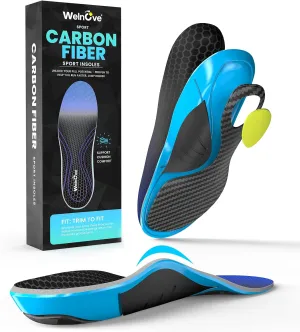 Welnove Carbon Fiber Sports Insoles with Arch Support | Jump Higer & Run Faster Stabilize Better Athletic Insoles for Running, Basketball | Shock Absorption & Energy Return,NOT for Cleats-M