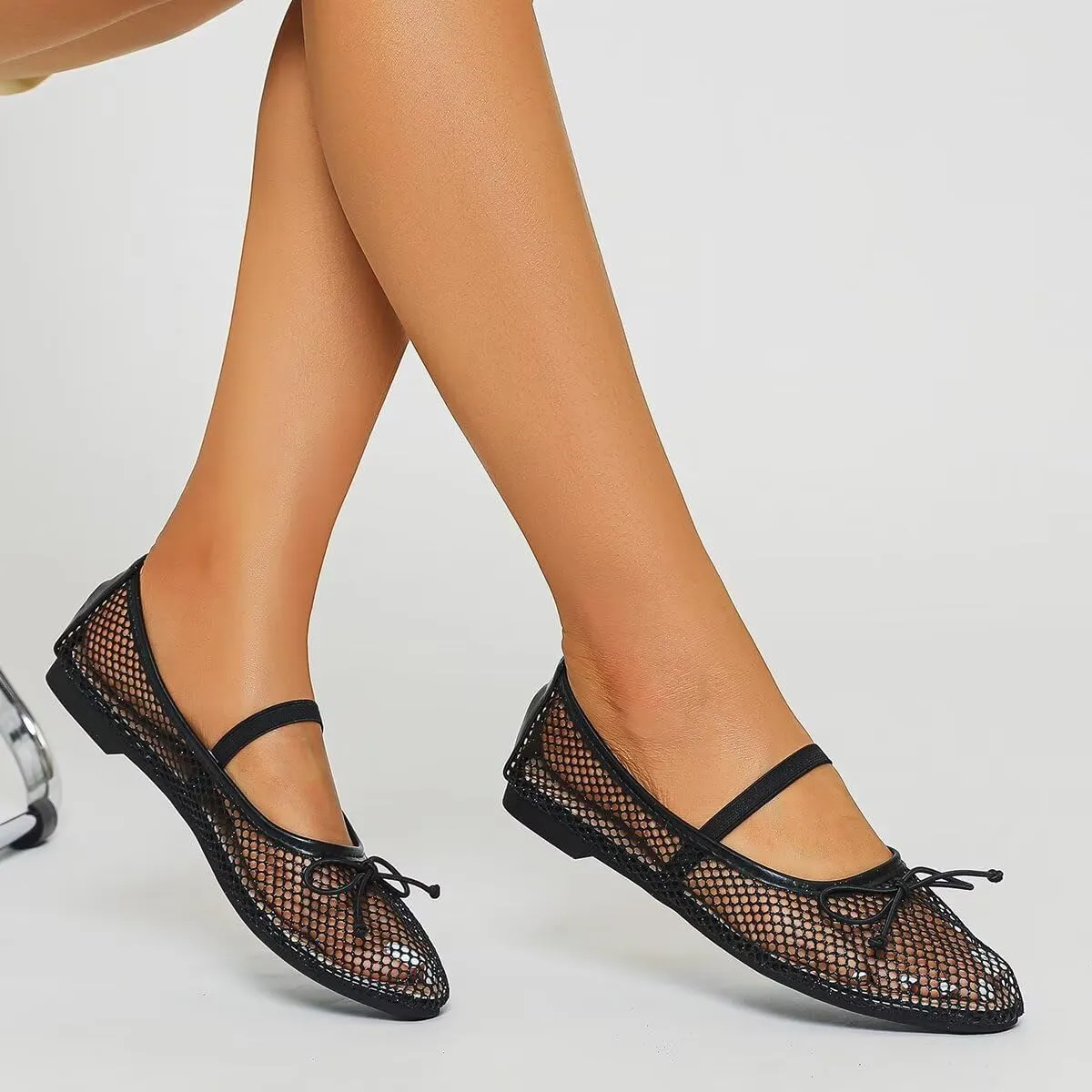 WENJIAZHIZHI Mesh Ballet Flats for Women Buckle Strap Comfy Breathable Shoes Casual Ballerina Shoes