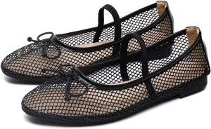 WENJIAZHIZHI Mesh Ballet Flats for Women Buckle Strap Comfy Breathable Shoes Casual Ballerina Shoes