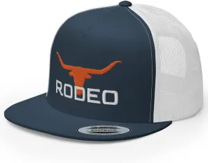 Western Rodeo Orange Longhorn Trucker Hat Flat Bill High Crown Cowboy Farm Country Rodeo Ranch Cap