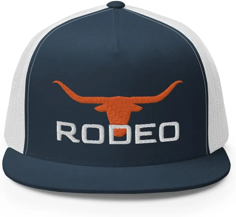 Western Rodeo Orange Longhorn Trucker Hat Flat Bill High Crown Cowboy Farm Country Rodeo Ranch Cap