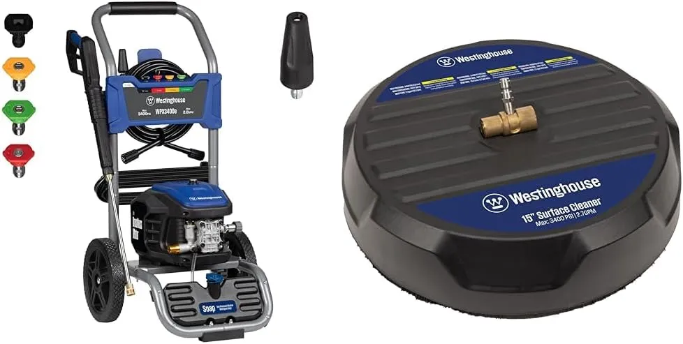 Westinghouse Electric Pressure Washer Bundle with 3400 PSI 2 GPM Washer and 15" Surface Cleaner Attachment