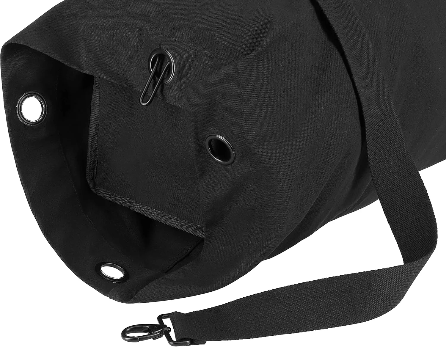 WHITEDUCK Top Load Canvas Folding Duffel Bag, Water Resistant Army Style Shoulder Bag for Men and Women- Gym, Sports, Travel, Hiking, Camping, Backpacking (Small 21" x 36",Black)