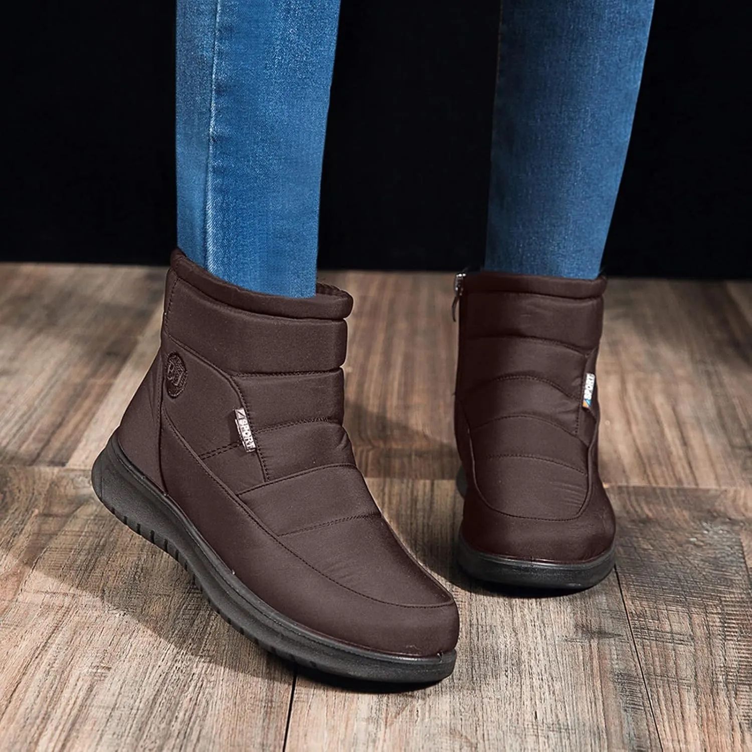 Winter Shoes Womens Ankle Boots Ladies Snow Boots Winter Warm Fur Lined Booties Thickening Zip Flat Outdoor Booties Anti-slip