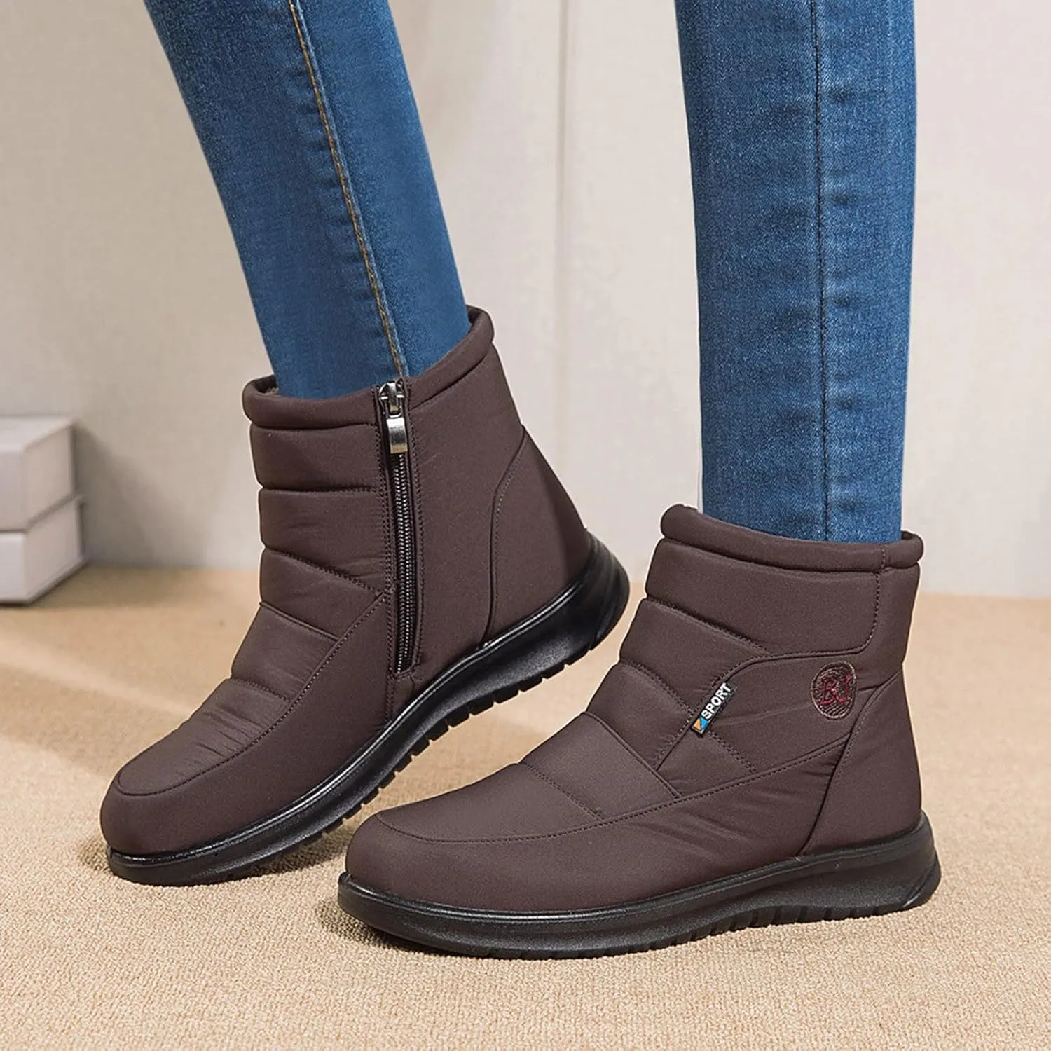 Winter Shoes Womens Ankle Boots Ladies Snow Boots Winter Warm Fur Lined Booties Thickening Zip Flat Outdoor Booties Anti-slip