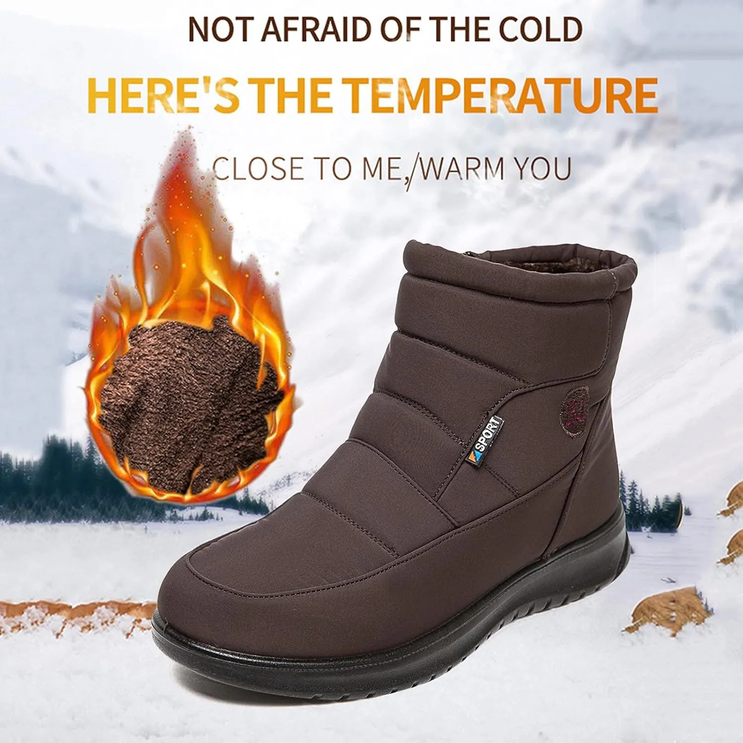 Winter Shoes Womens Ankle Boots Ladies Snow Boots Winter Warm Fur Lined Booties Thickening Zip Flat Outdoor Booties Anti-slip