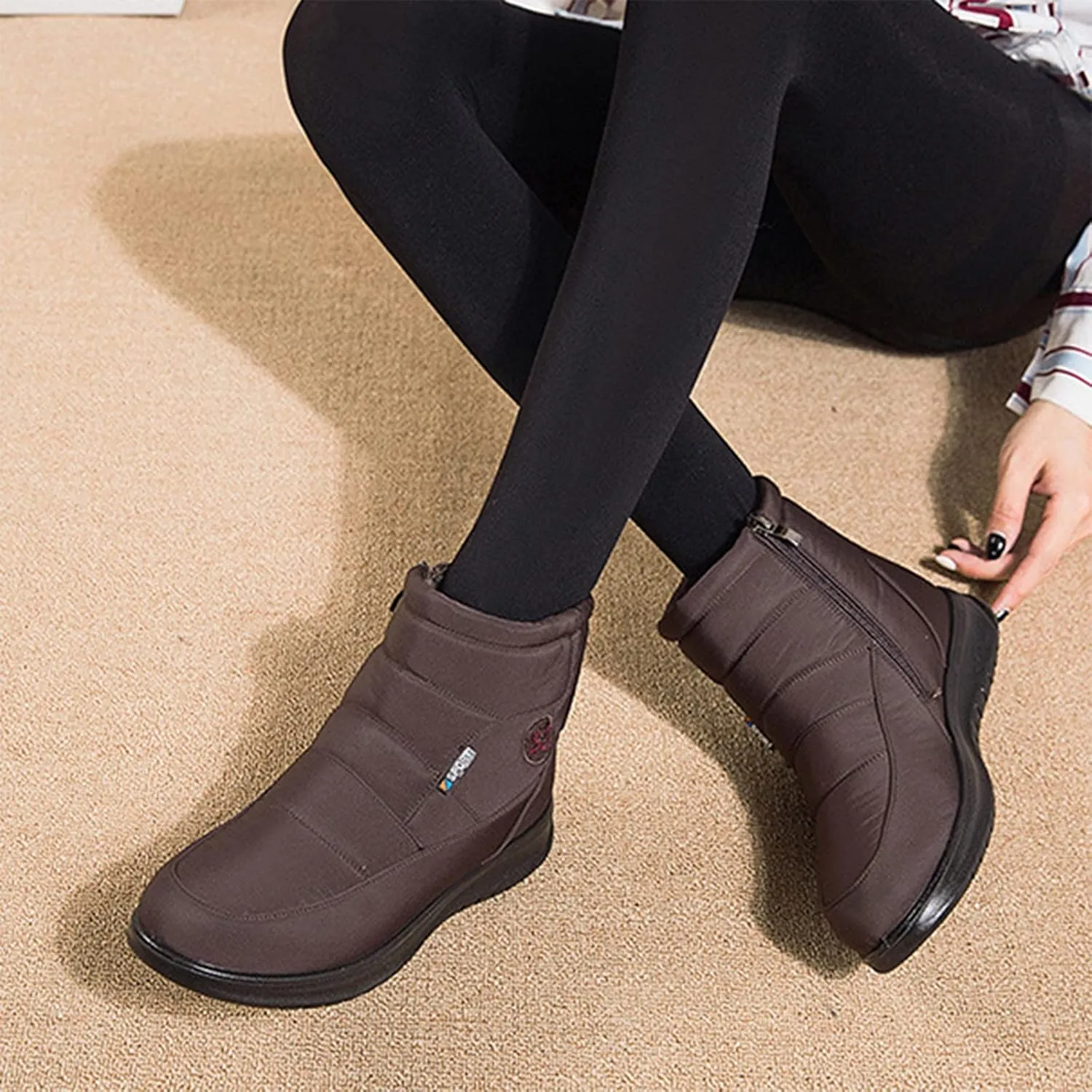 Winter Shoes Womens Ankle Boots Ladies Snow Boots Winter Warm Fur Lined Booties Thickening Zip Flat Outdoor Booties Anti-slip