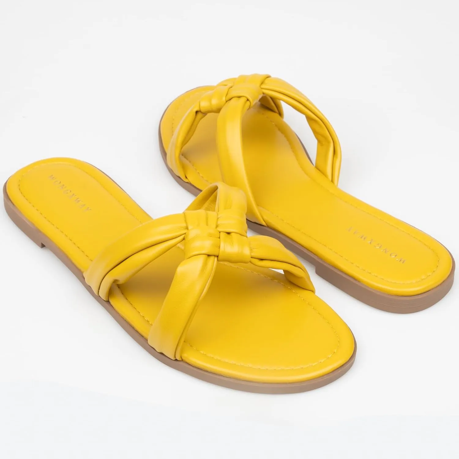 Women Dressy Sandals Strappy Knotted Slide Sandals Cute Comfy Open Toe Slip On Sandals