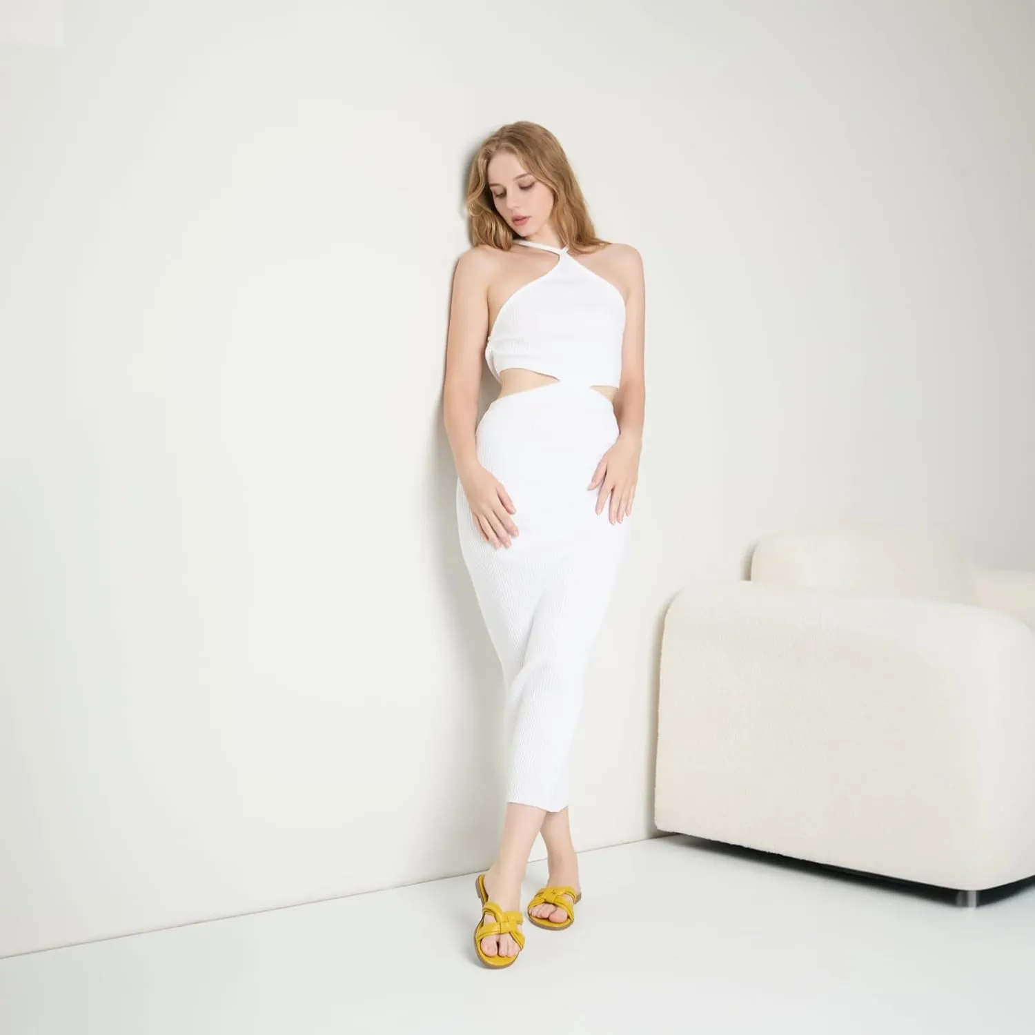 Women Dressy Sandals Strappy Knotted Slide Sandals Cute Comfy Open Toe Slip On Sandals