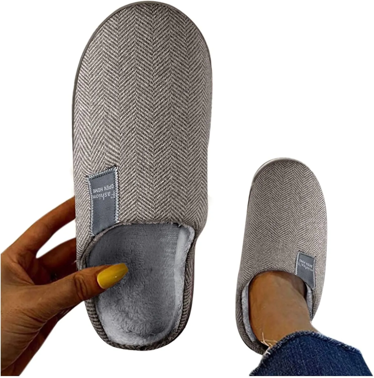 Women Outdoor Anti Skid Plush Slippers Slip On Cozy Warm Washable House Shoes Closed Toe Preppy Indoor Non-Slip Flat