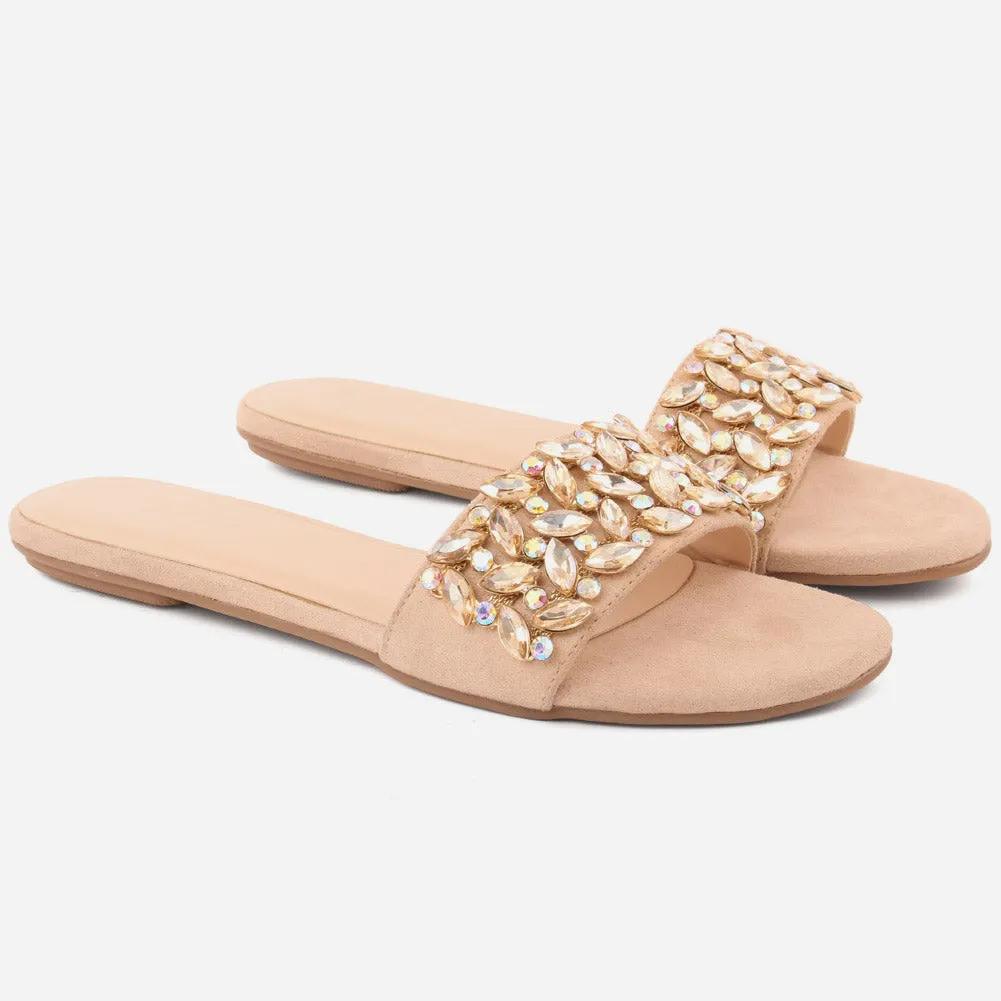 Women "ROSALIND" Crystal Jewel Slip On Slippers