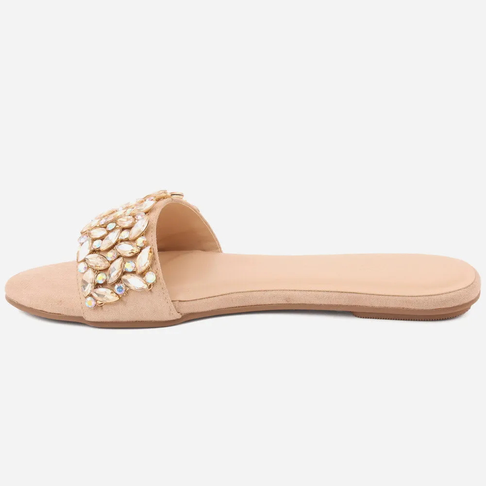 Women "ROSALIND" Crystal Jewel Slip On Slippers