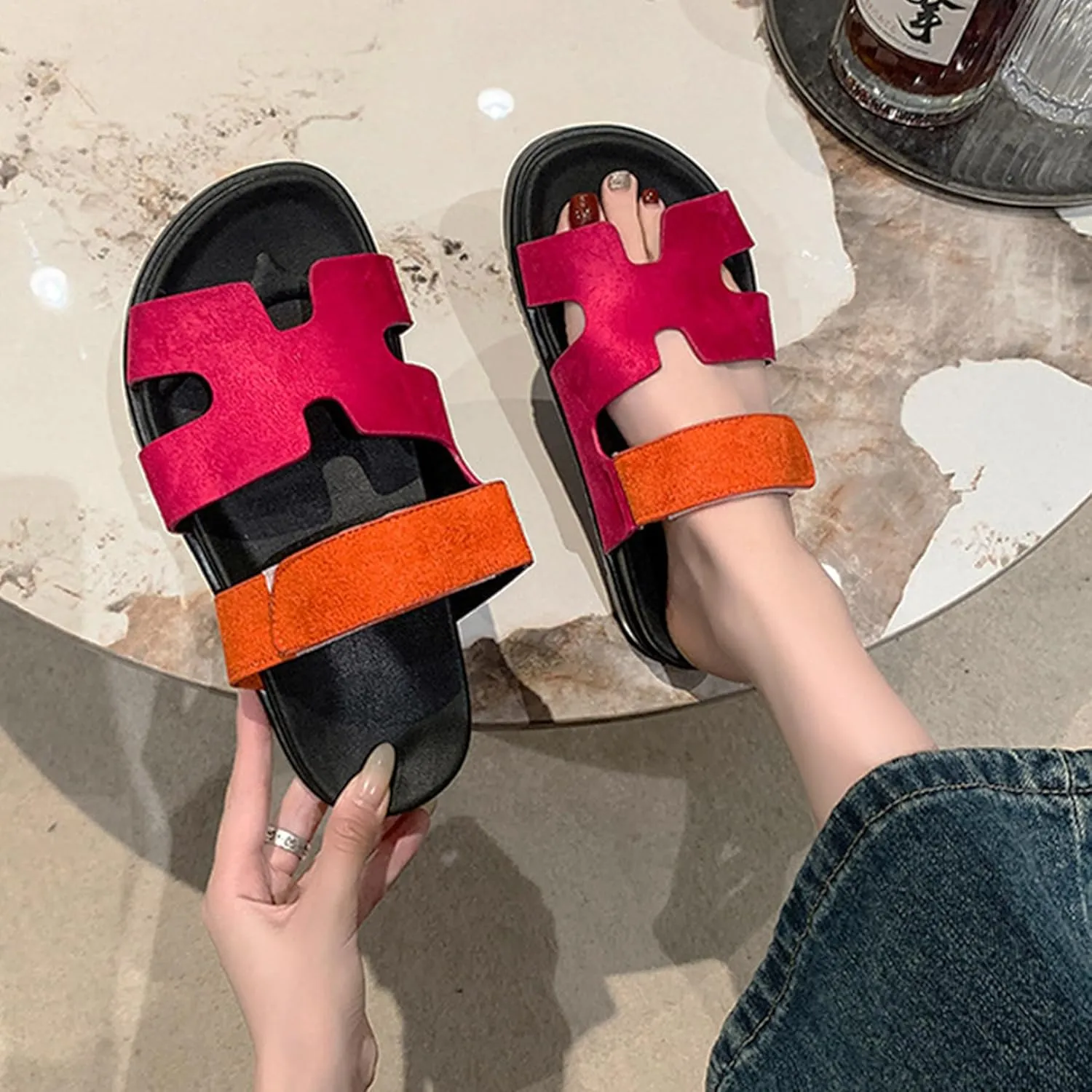 Women Sandals Summer Flat Sandal Comfy Adjustable Strap Sandals Fashion Mules Slip On Casual Sandals for Women